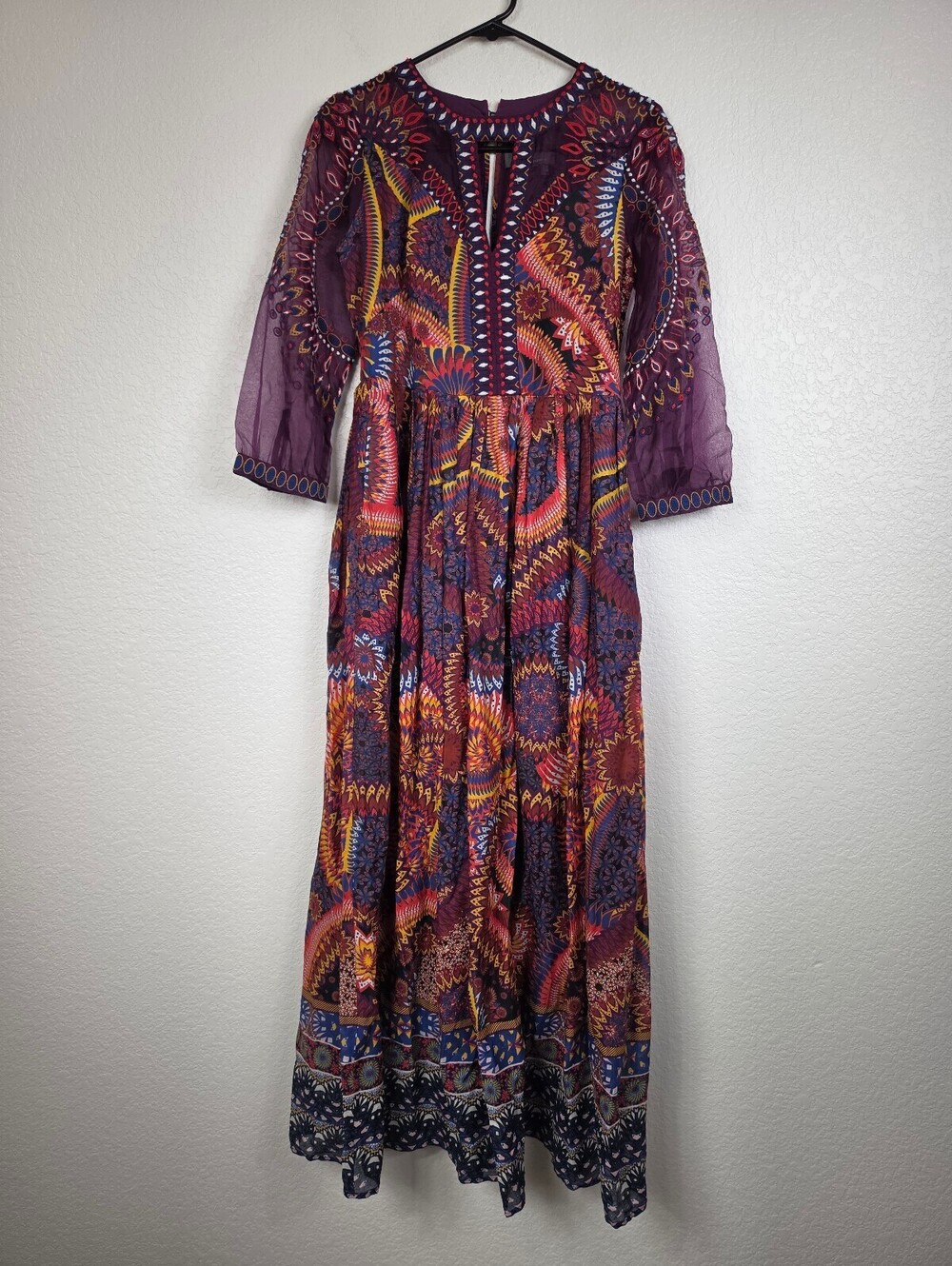 Anthropologie Purple Patterned Maxi Dress Size 2